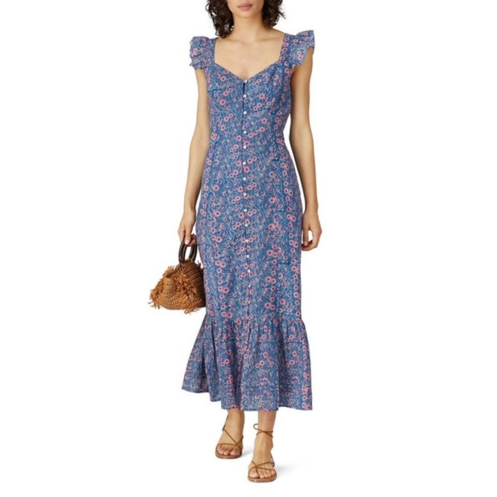 Cleobella Blue and Pink Floral Midi Dress